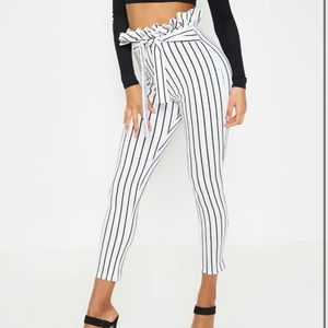 Prettylittlething Paper Bag Skinny Stripe Pants